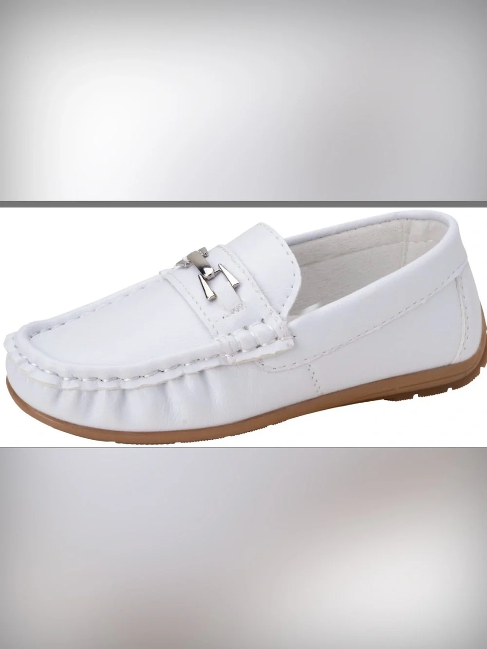 White Leather Slip-On hLoafer with Silver Accent Little Kid 11